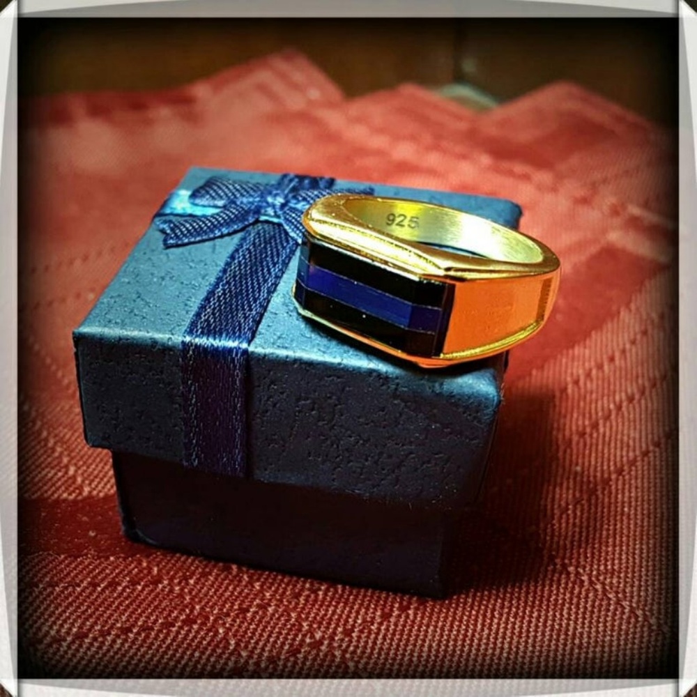 Sterling Silver Thin Blue Line Ring cat-eye stone